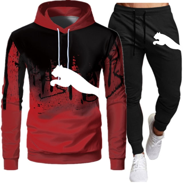 Men Sets Winter Hoodies Pants 2 Piece Set Running Hoody .